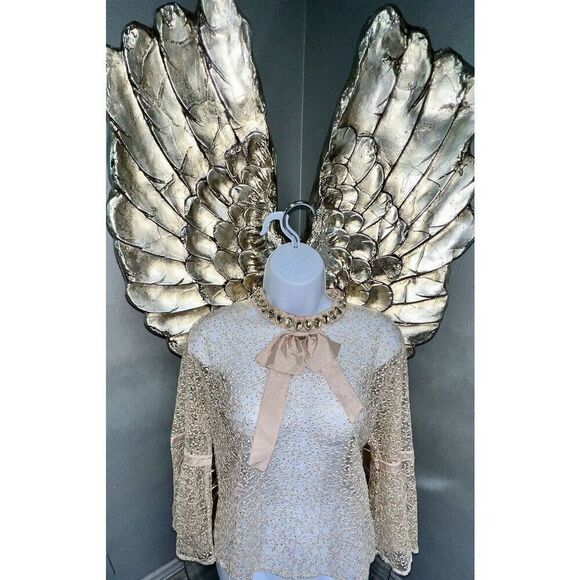 N by Nancy Women's Fishnet Sheer Lace  Champagne Collar Crystals, Size XL - Picture 3 of 16